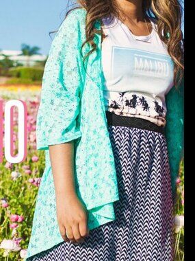 LulaRoe Kimono Small (Size 0-8) Lindsay Teal Floral Lace Cardigan